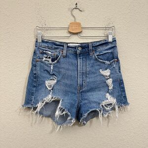 ABERCROMBIE & FITCH The Mom Shorts Blue Denim High Rise Cut Off